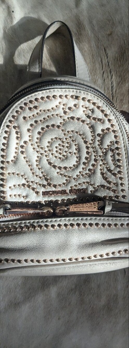 Michael Kors Metallic Silver Stud-Embellished Mini Backpack